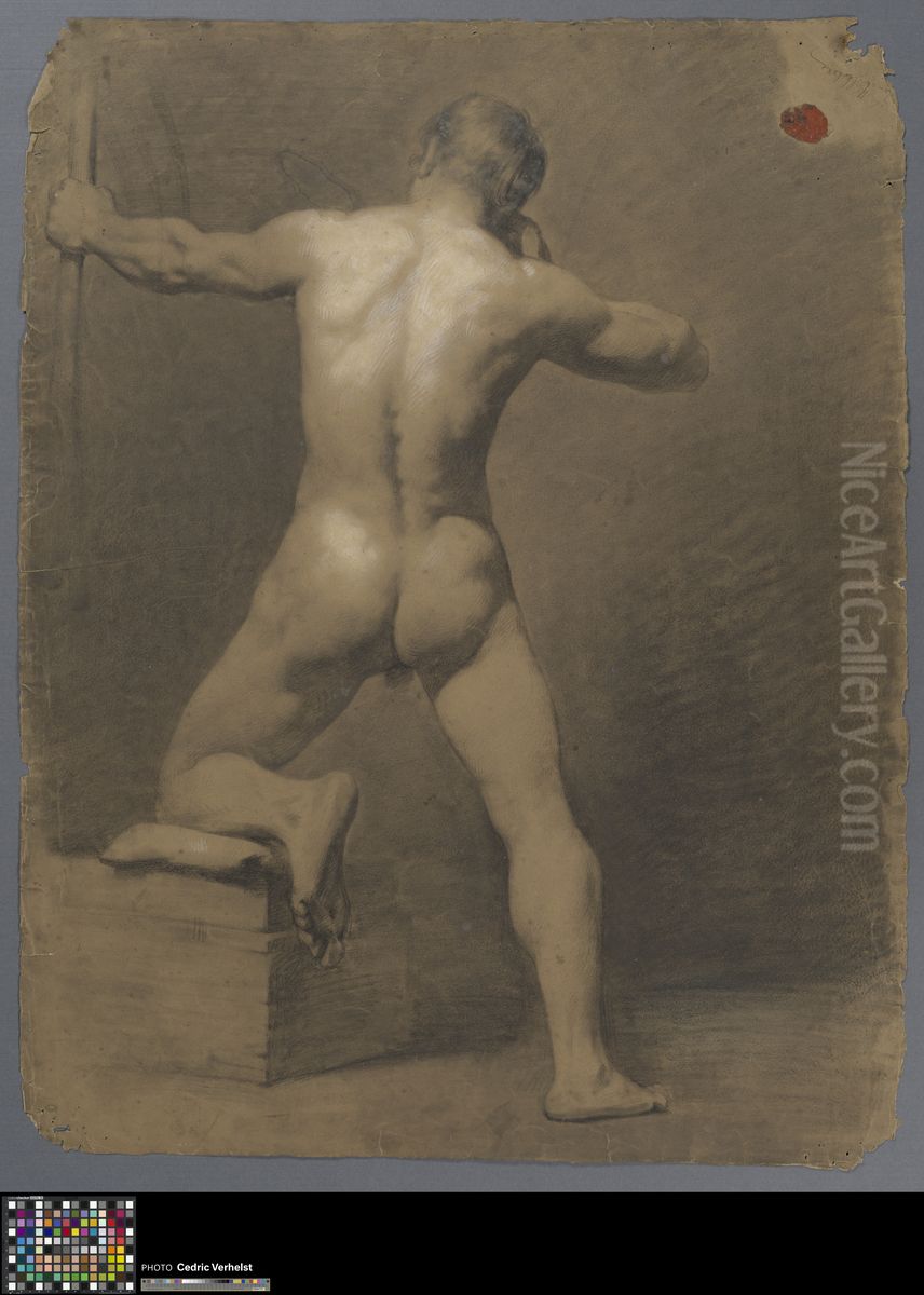 standing male nude with handbow, seen from behind Oil Painting by Musea Brugge