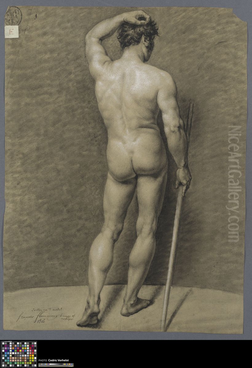 standing male nude, seen from behind Oil Painting by Frans Fleminck
