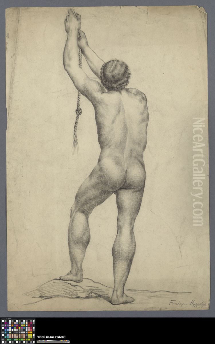 standing male nude, seen from behind Oil Painting by Hippolyte Fonteyne