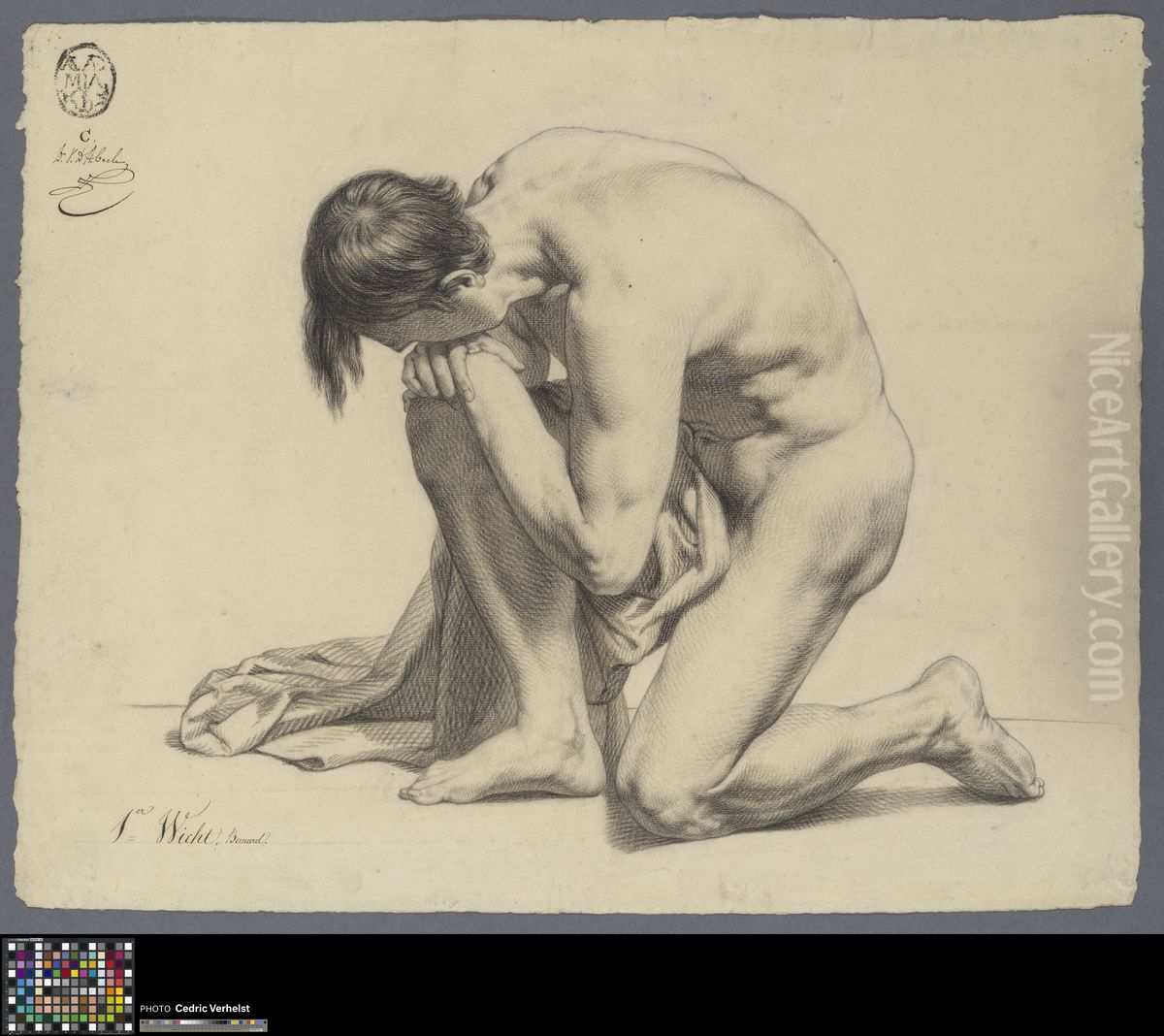 kneeling male nude with cloth Oil Painting by Bernard Wicht