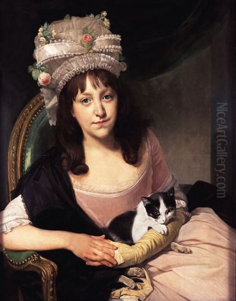 Portrait of Sophia Dumergue holding a cat Oil Painting by Johann Zoffany