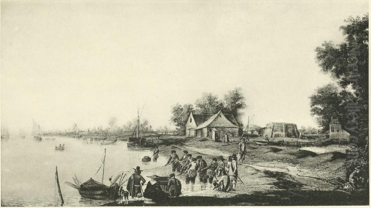 Fishermen on the banks of a river Oil Painting by Hendrick Avercamp