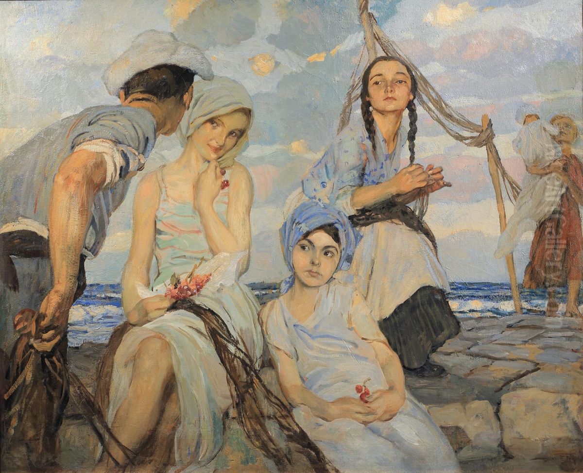 Fisherwomen Oil Painting by Ettore Tito