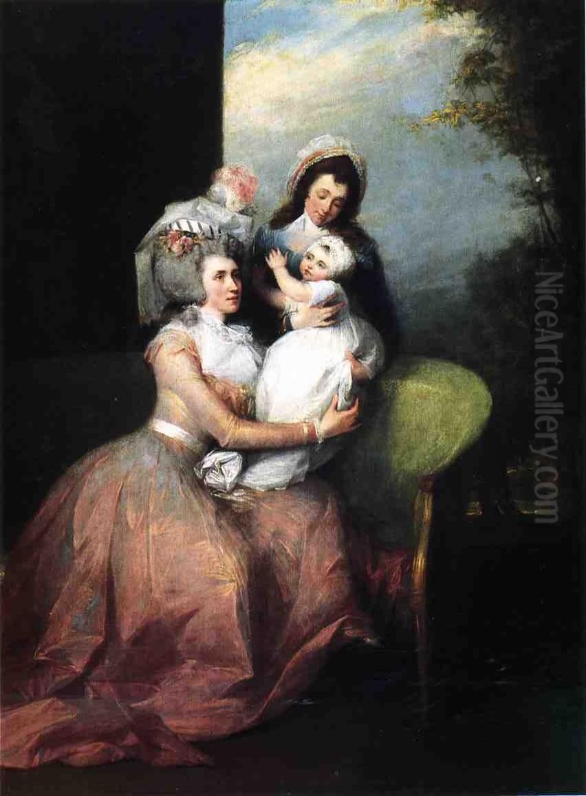 Portrait of Mrs. John Barker Church (Angelica Schuyler), Son Philip, and Servant Oil Painting by John Trumbull