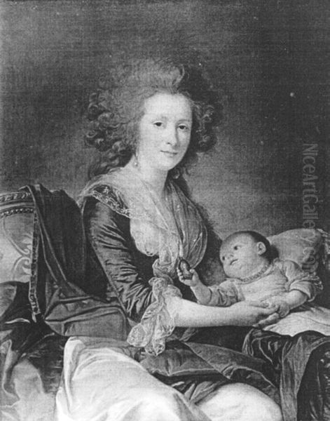 TheCountess de Flahault(1761-1836), afterwards Madame de Souza, with her sonCharles Oil Painting by Adelaide Labille-Guiard