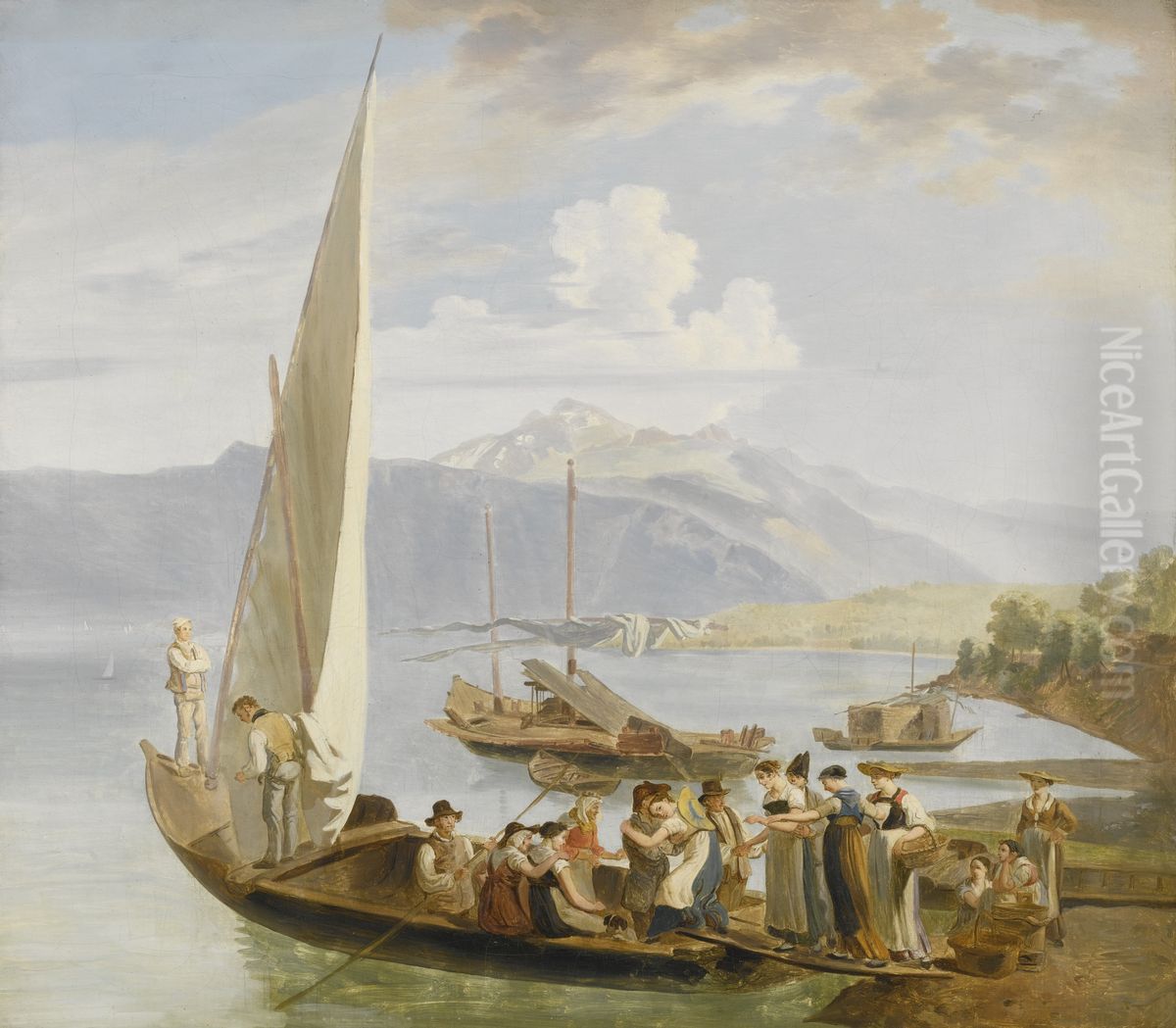 Einschiffung der Hochzeitsgesellschaft Oil Painting by Wolfgang Adam Topffer