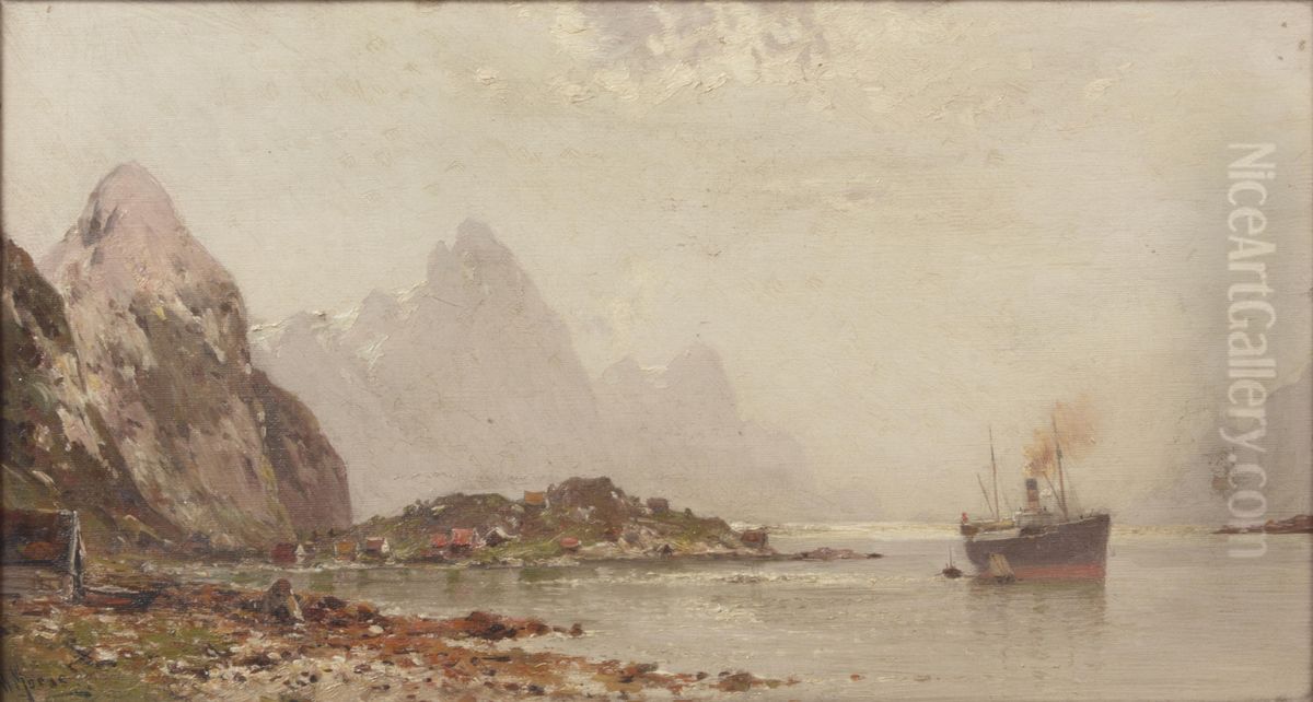 Ein Dorf am Fjord Oil Painting by Walter Moras