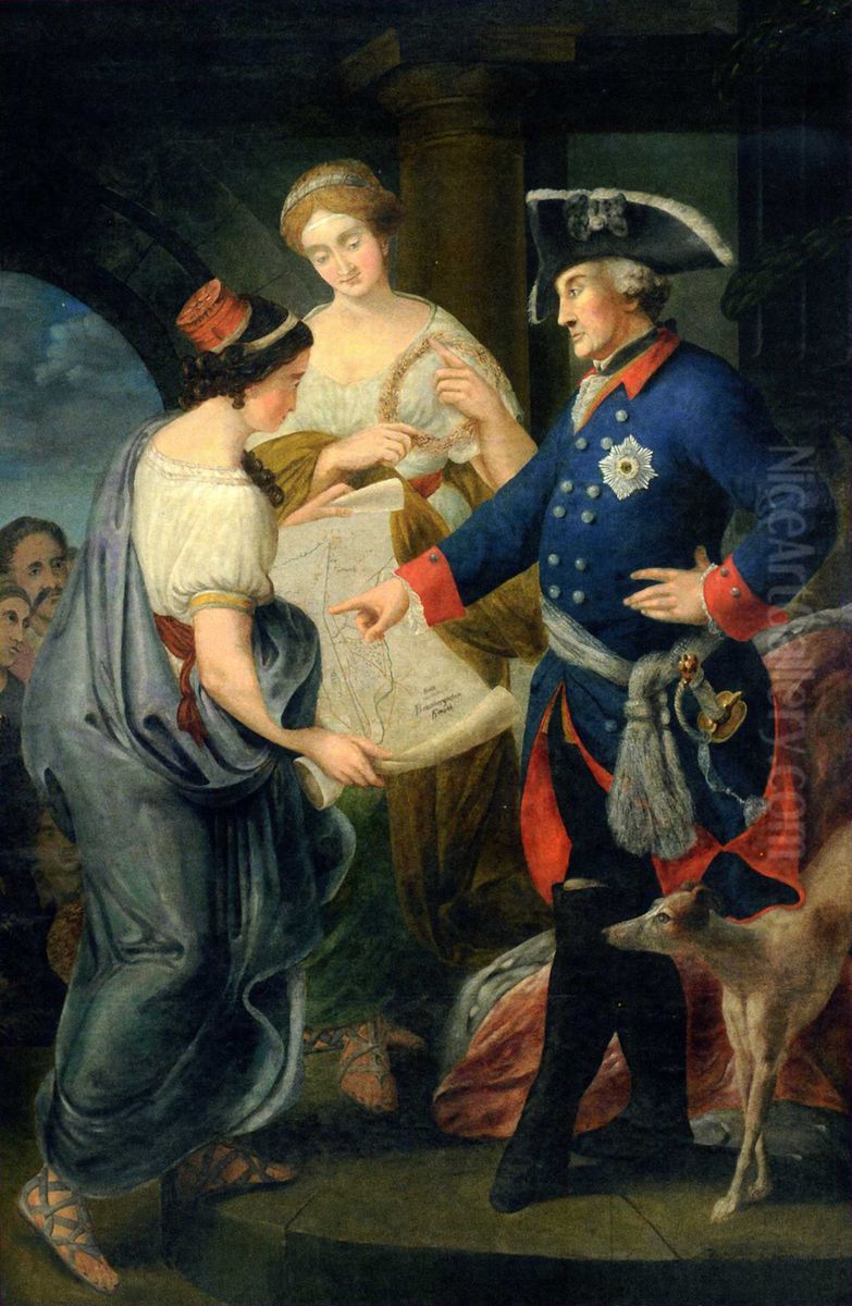 Frederick II scrutinizing the design of the Bydgoszcz Canal Oil Painting by Bernhard Rode