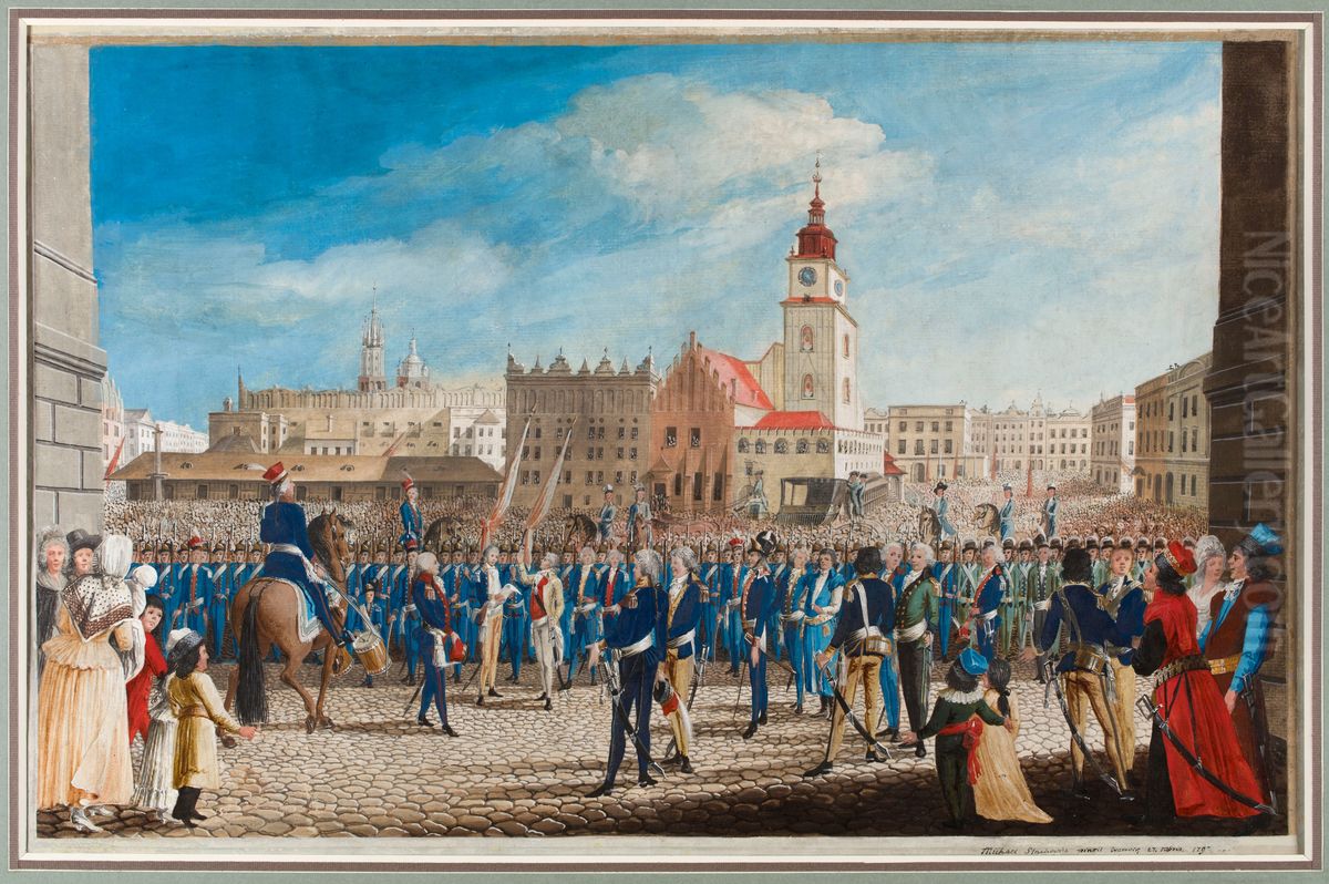 Tadeusz Kosciuszko's Oath on the Krakow Main Square. Oil Painting by Michal Stachowicz