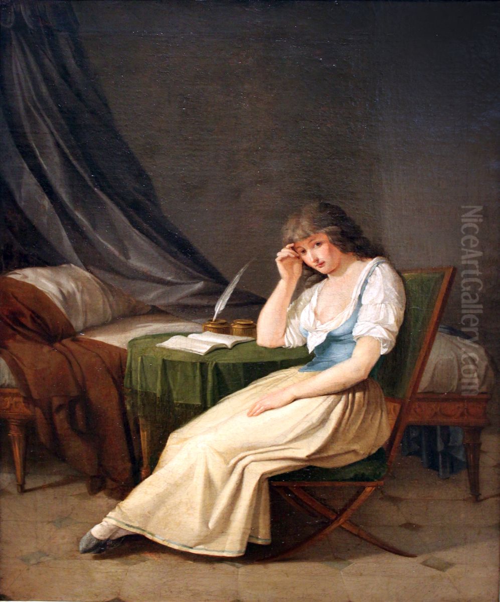 Junges Madchen am Tisch sitzend; Junges Madchen im Morgenkleide, nachsinnend an einem Tische sitzend Oil Painting by Philipp Friedrich Von Hetsch