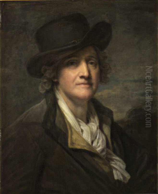 Self-portrait with a hat Oil Painting by Jean-Baptiste Greuze