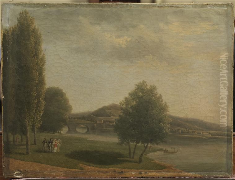 Vue du pont de Neuilly Oil Painting by Alexandre-Hyacinthe Dunouy