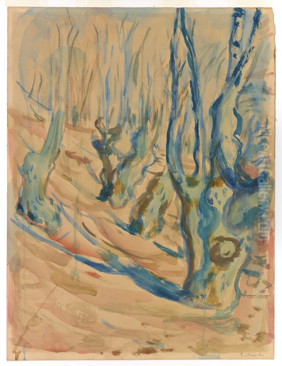 Scene from the Elm Forest at Ekely Oil Painting by Edvard Munch