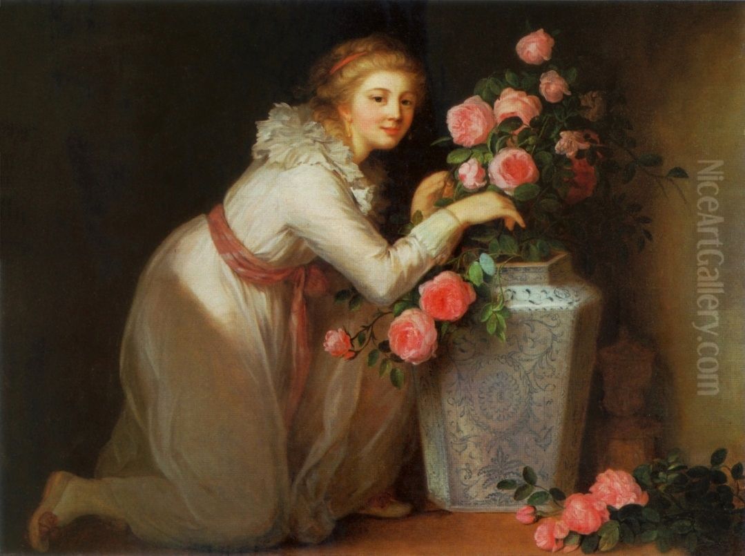Portrait of a lady making a bouquet. Oil Painting by Elisabeth Louise Vigee Le Brun