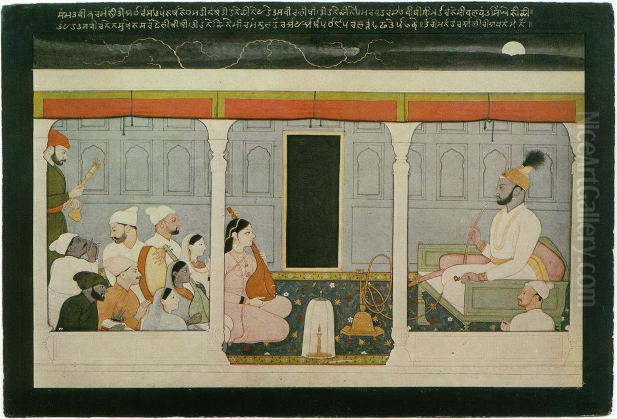 Balwant Singh Listening to Music Oil Painting by Nainsukh