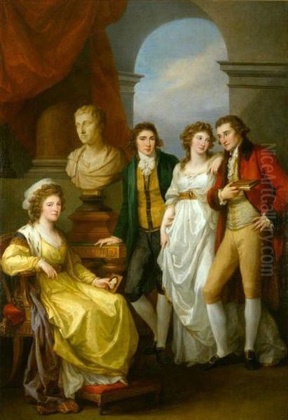 Family portrait of Catherine Petrovna Baryatinskiy, her son Ivan Baryatinskiy and daughter Anna with her husband Count Nikolai Aleksandrovich Tolstoy Oil Painting by Angelica Kauffmann