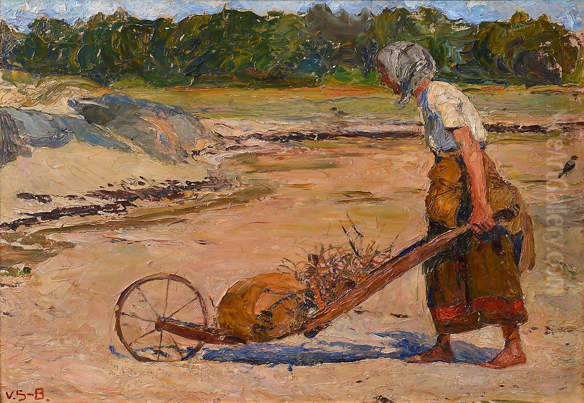 Woman Pushing a Cart Oil Painting by Venny Soldan-Brofeldt