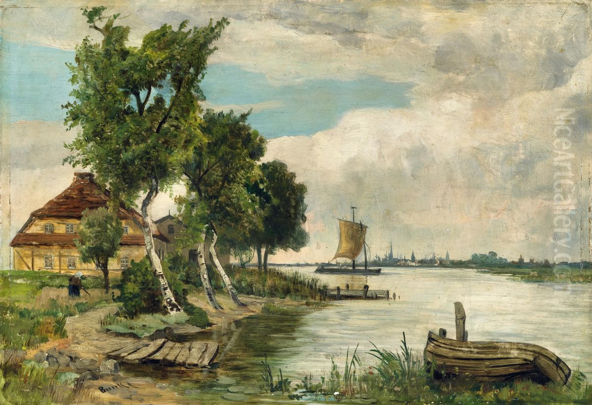 The ferry at Rostock Oil Painting by Franz Bunke