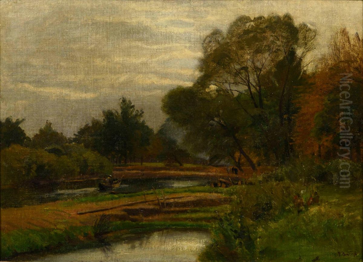Trees on the river bank Oil Painting by Franz Bunke