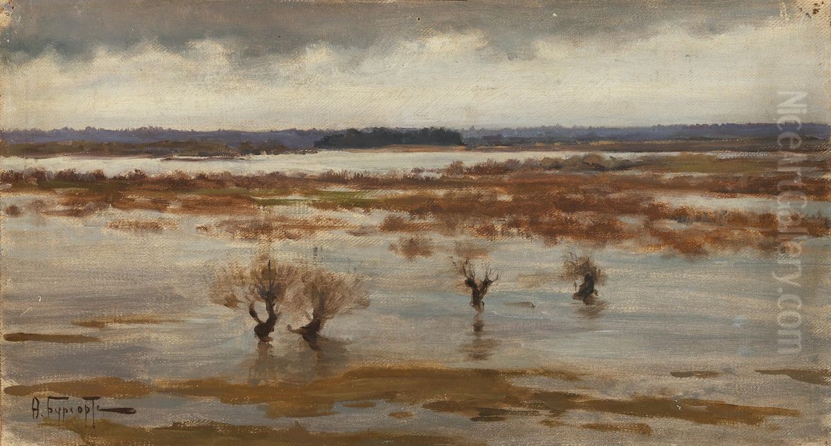 <<Navodnenie vesnoj>> Oil Painting by Fedor Karlovich Burkhardt