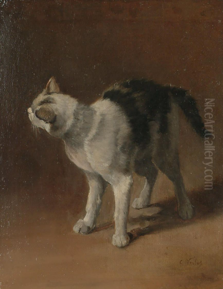 Study of a black and white cat Oil Painting by Charles Verlat