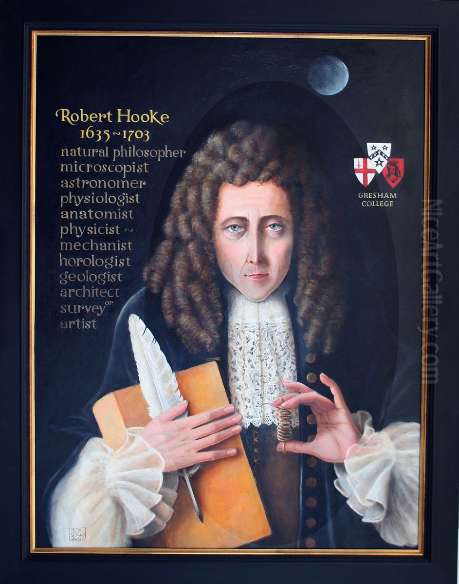 A memorial portrait of Robert Hooke for Gresham College, London Oil Painting by Rita Greer
