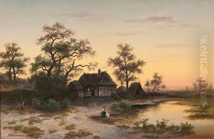 Motiv aus der Luneburger Heide nach Sonnenuntergang Oil Painting by Gustav Hausmann