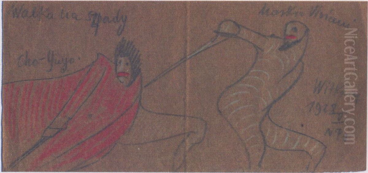 Swordfight Oil Painting by Stanislaw Ignacy Witkiewicz (Witkacy)