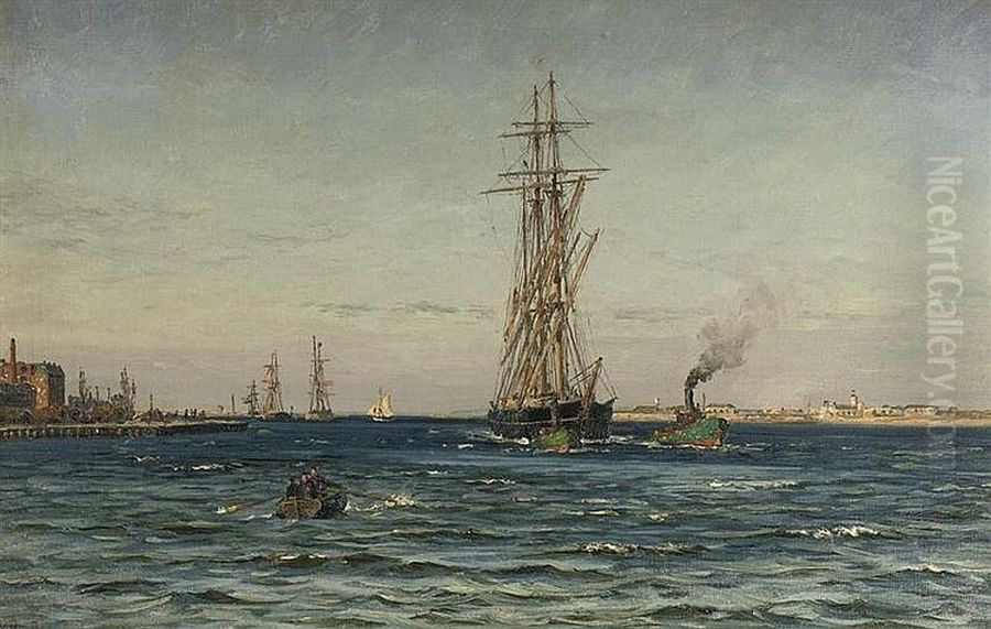 Sailing out from the harbour. Oil Painting by Vilhelm Arnesen