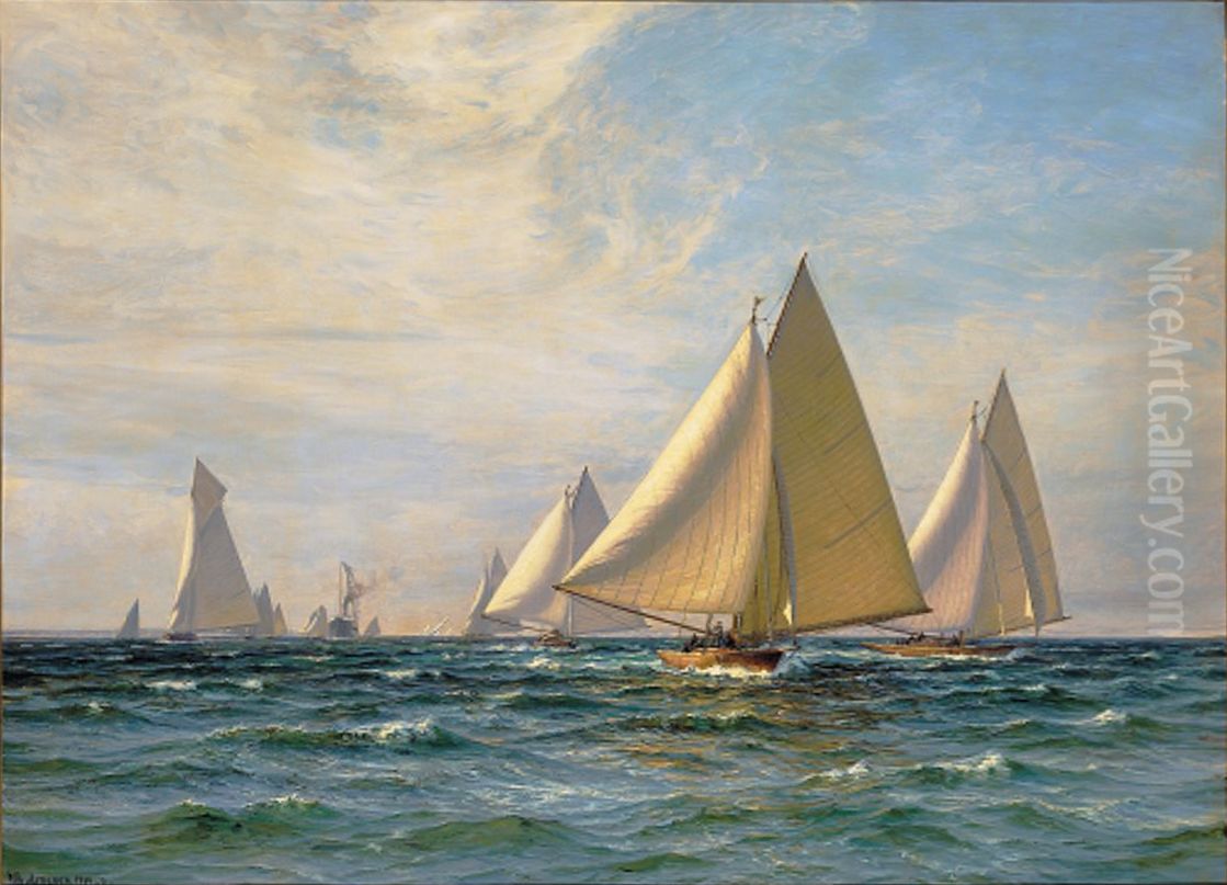 Boat race on the Sound. Oil Painting by Vilhelm Arnesen