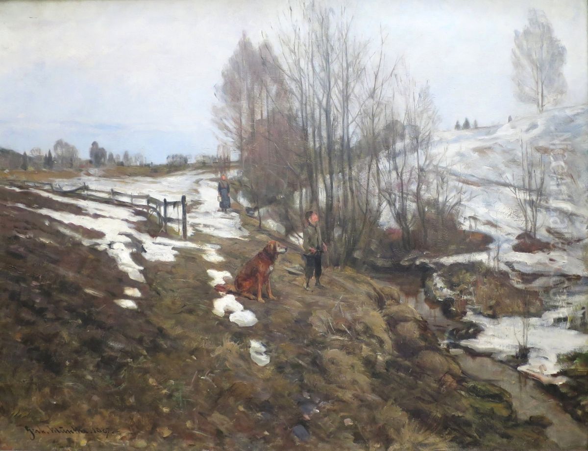 Early spring Oil Painting by Gerhard Munthe
