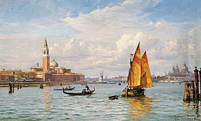 A spring morning at S. Giorgio and S. Maria della Salute. Venice. Oil Painting by Vilhelm Arnesen