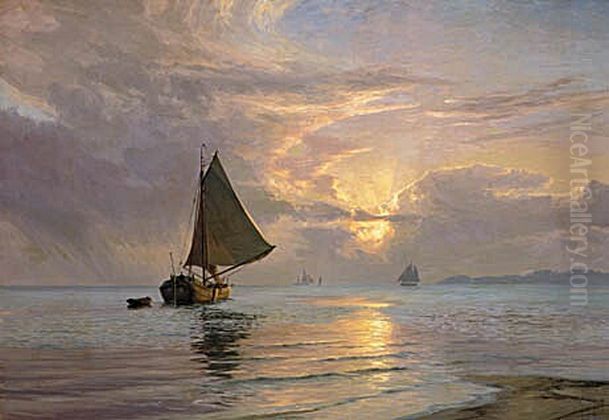 Lysglimt over havet. Oil Painting by Vilhelm Arnesen