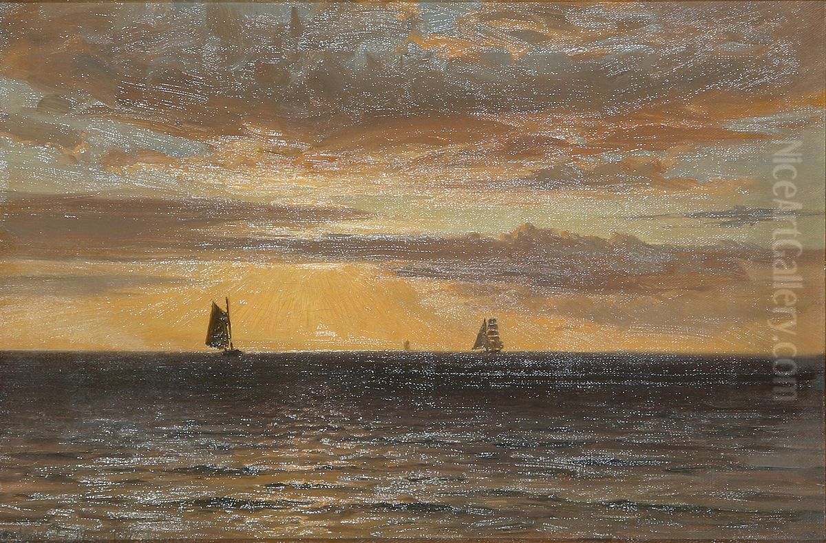 Solnedgang ved Gilleleje. Oil Painting by Vilhelm Arnesen