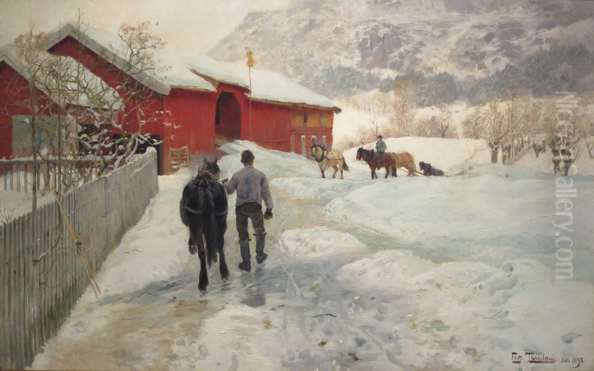 Timber Haulers returning Home Oil Painting by Frits Thaulow