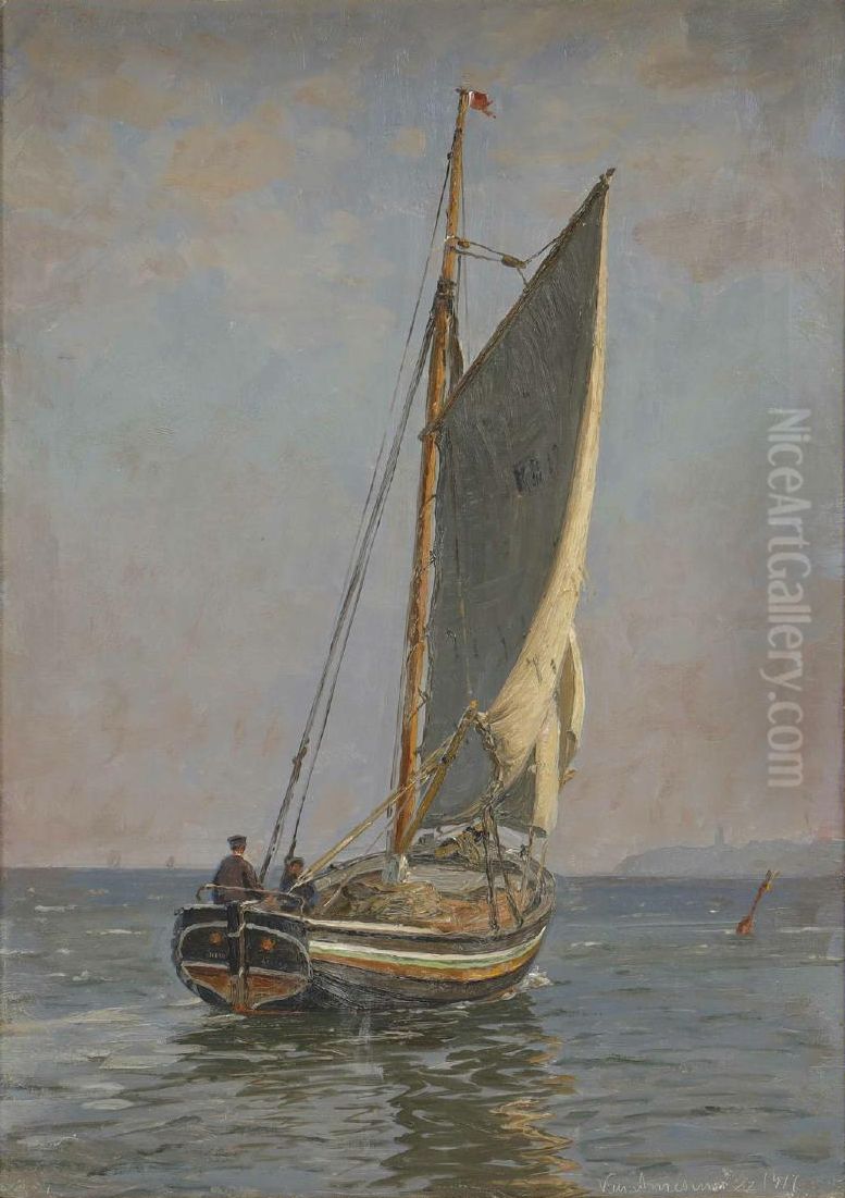 Fiskerbad i blid sol. Oil Painting by Vilhelm Arnesen