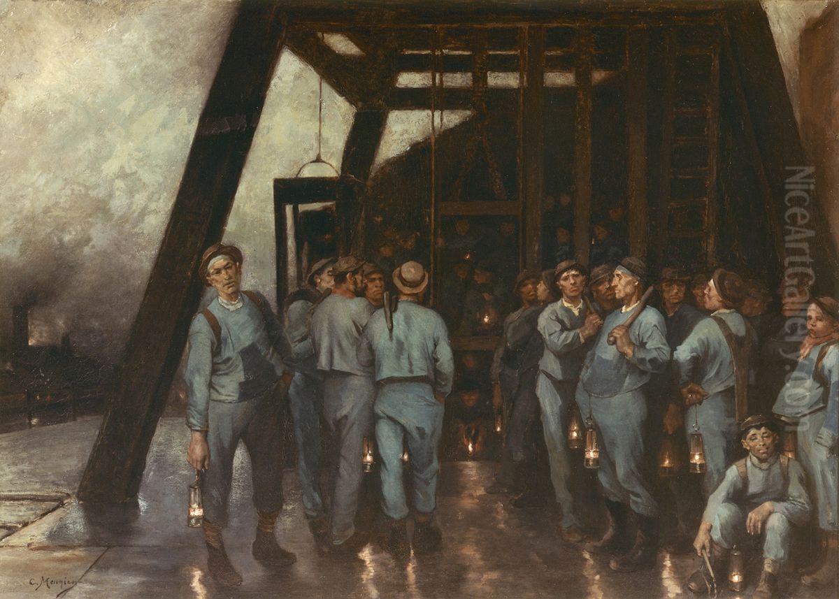 Descent of the miners into the shaft Oil Painting by Constantin Meunier