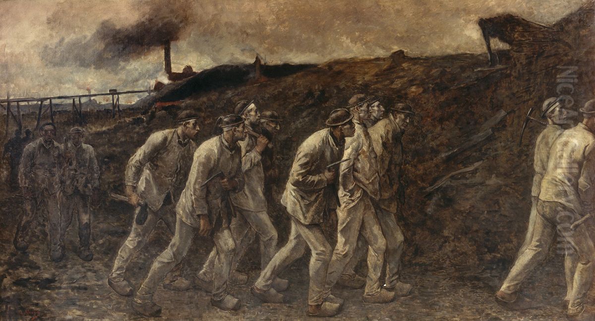 Return of the Miners Oil Painting by Constantin Meunier