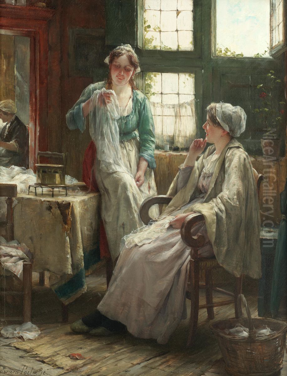 The lacemakers Oil Painting by Edward Portielje