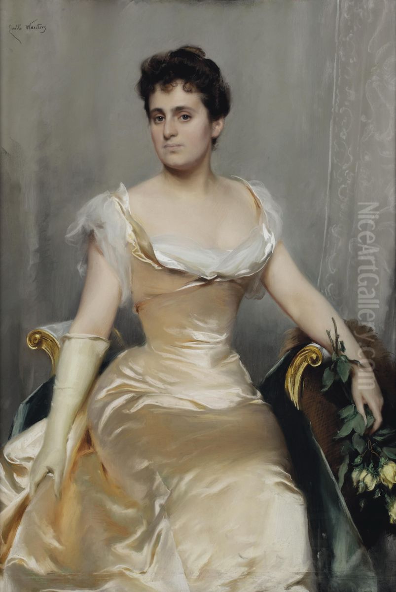 Elegant lady in a silk dress Oil Painting by Emile Charles Wauters