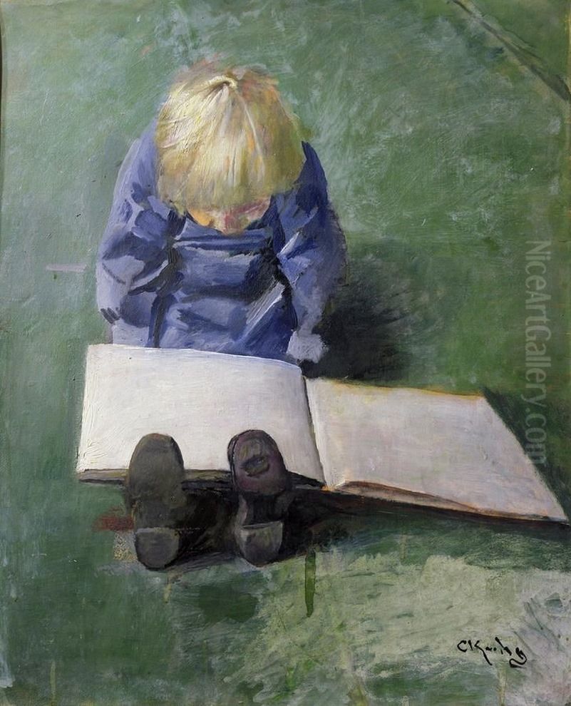 Little Ebbe reading Oil Painting by Christian Krohg