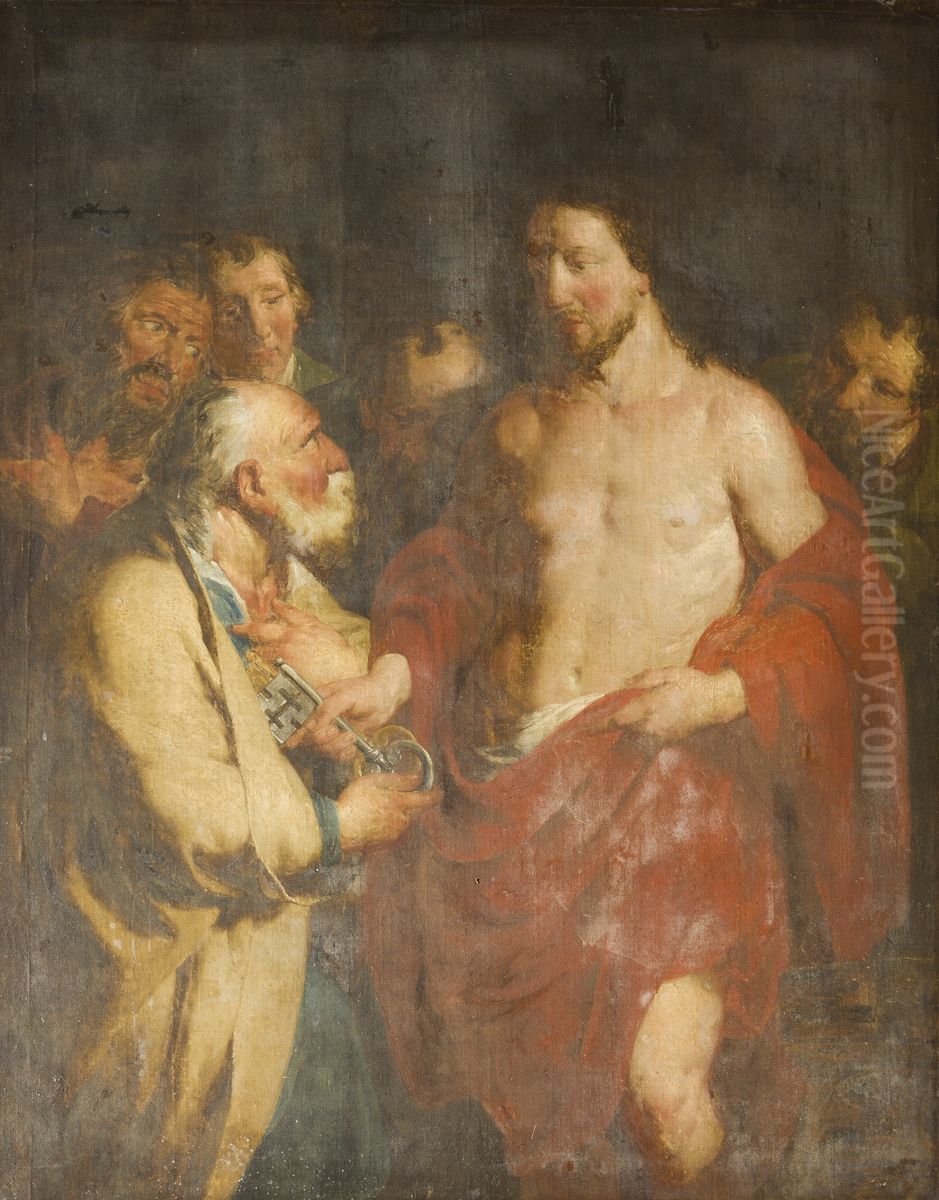 Christ handing the keys to St Peter Oil Painting by Pieter Jozef Verhaghen