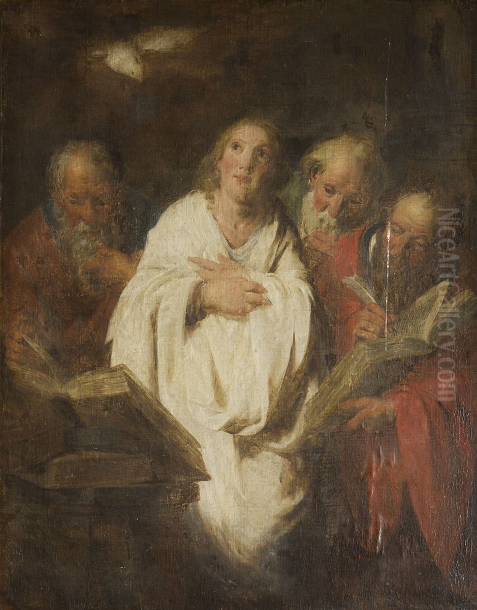 Christ with the Evangelists Oil Painting by Pieter Jozef Verhaghen