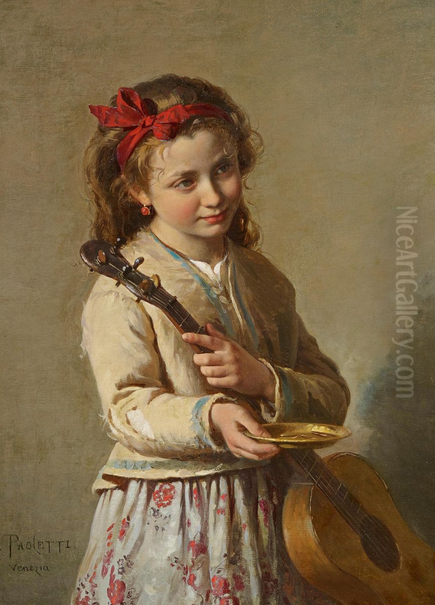 Girl with guitar Oil Painting by Antonio Paoletti