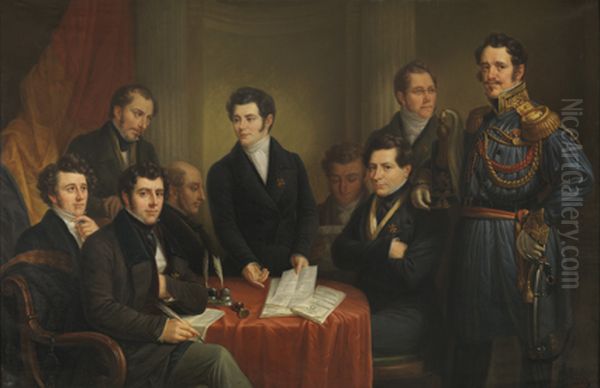 De voorlopige regering van Belgie in 1830 Oil Painting by Charles Picque