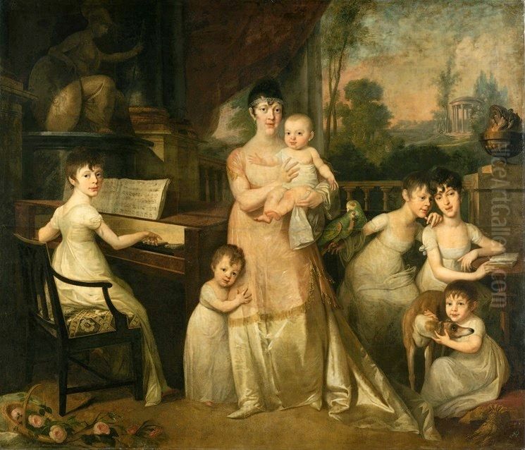 Portret Anny z Bohomolcow Borchowej z szesciorgiem dzieci Oil Painting by Jozef Peszka