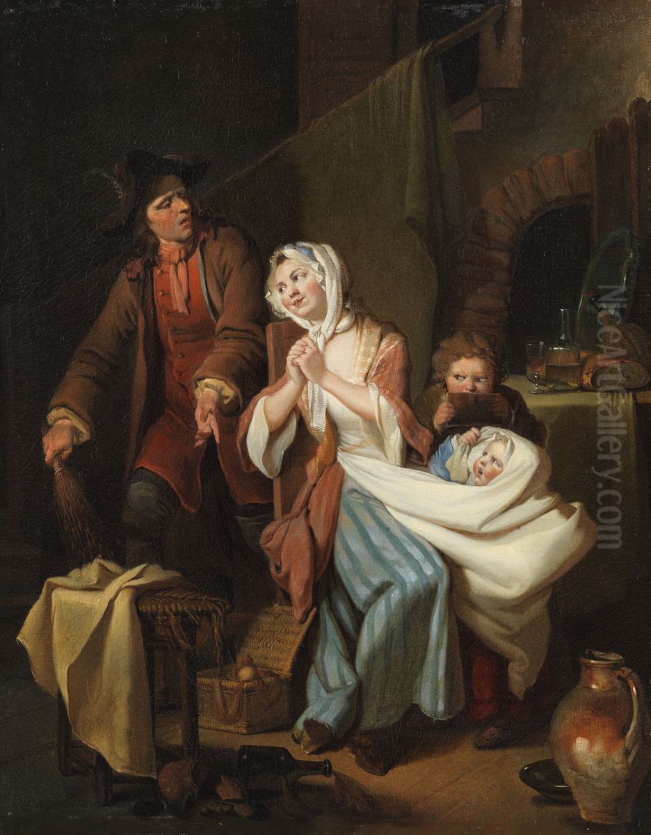 Gestorte Familienidylle in der Kinderstube (Das zerbrochene Geschirr) Oil Painting by Johann Eleazar Zeissig