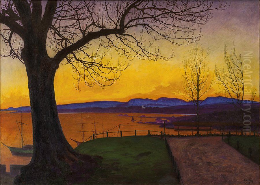 Spring Evening, Akershus Fortress Oil Painting by Harald Oscar Sohlberg