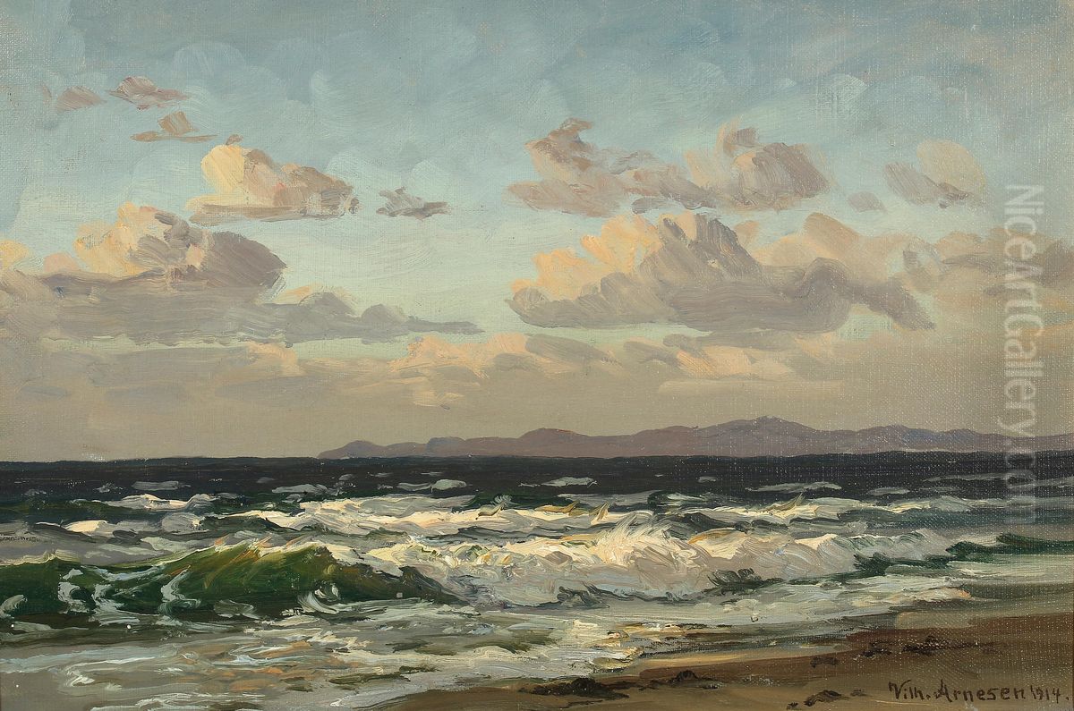 Aften ved Hornbaek Strand. Oil Painting by Vilhelm Arnesen