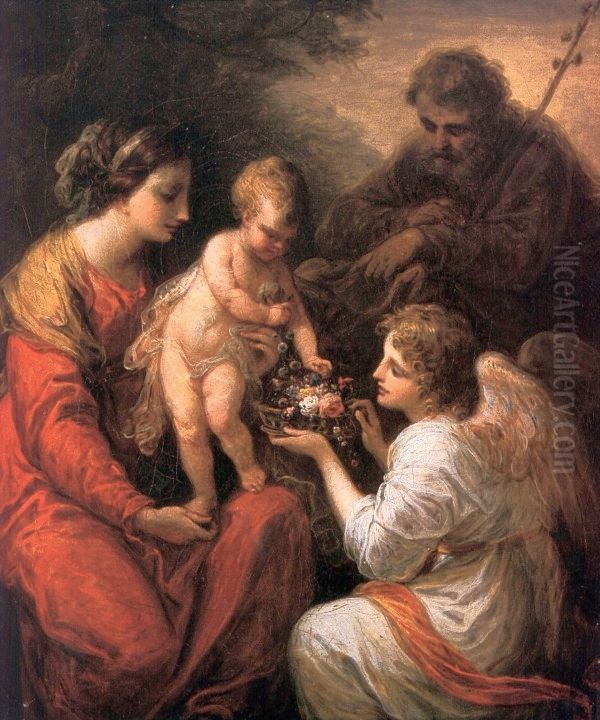 Holy Family with an angel. Oil Painting by Angelica Kauffmann